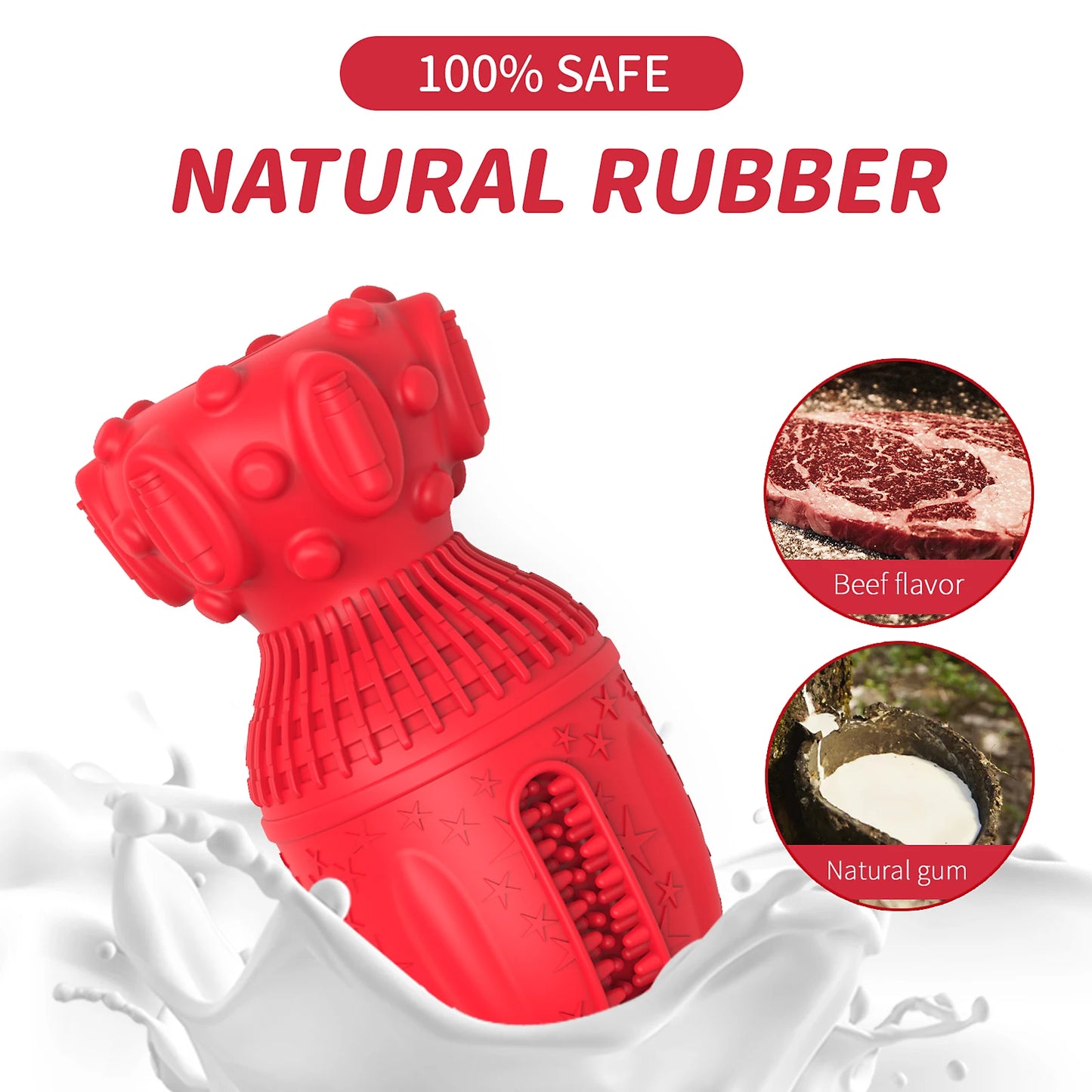 Dog Interactive Rubber Chew Toy, Squeaks When Chewed, Made from Non-Toxic Rubber & Features an Easy Grip Rope