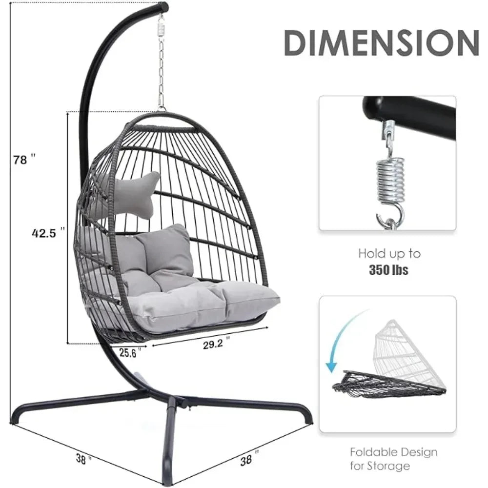 Double Swing Egg Chair with Aluminum Frame Wrapped in Poly-Resin Wicker, Adjustable Suspension Chain, Removable Seat Cushion Cover & Head Pillow