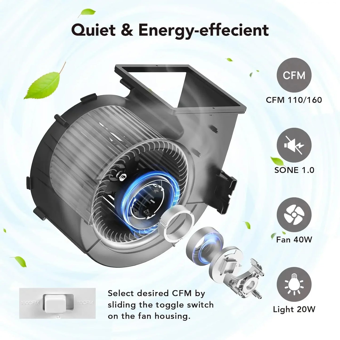 Bathroom 2-Speed Exhaust Fan with Bluetooth Speaker & 7-Color Led Light & Remote