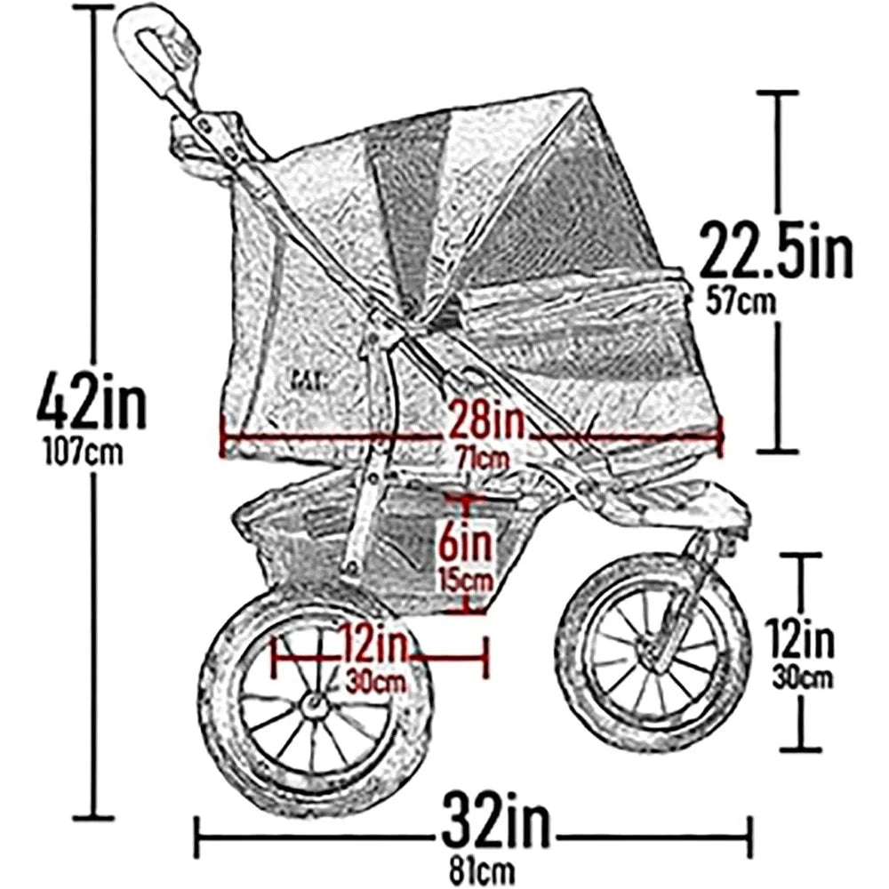 Pet Stroller for Cats & Dogs, Zipper Less Entry, Easy One-Hand Fold Mechanism, Removable Liner, Quick-Lock Rear Foot Brake