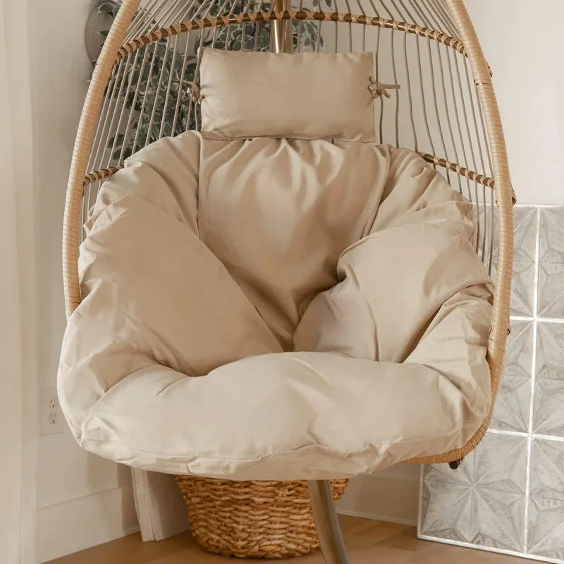 Hanging Egg Chair with Hammock Stand, Soft Deep Cushion, Beige