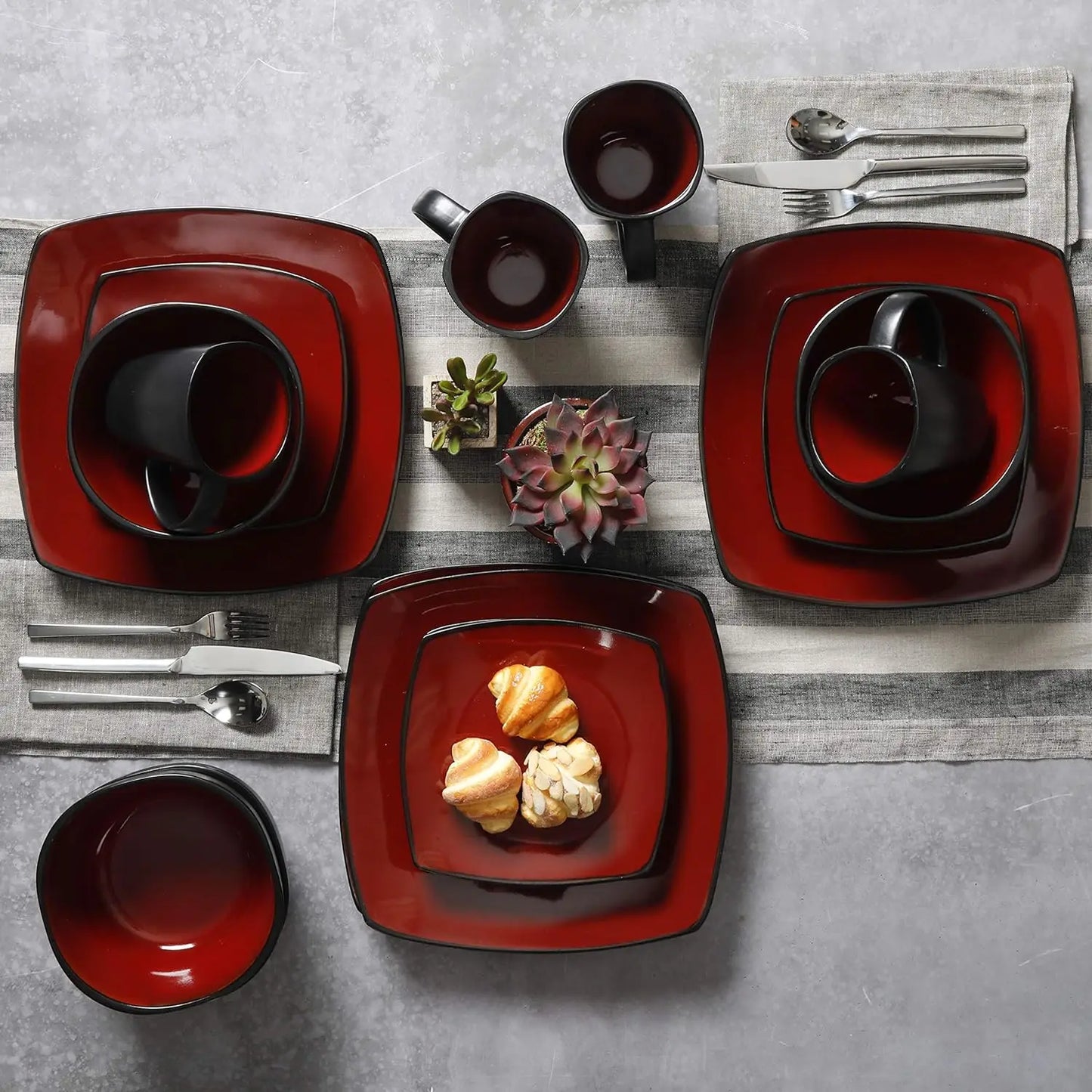 Dinnerware Set, Stoneware/Double Reactive Glaze Red & Black, 16pcs