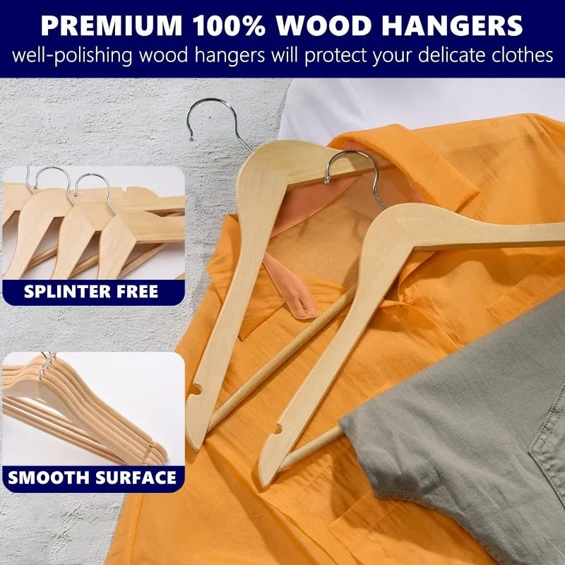 Natural Wood Clothes Hangers  with Non Slip Pant Bar, 30pcs, 4 Styles