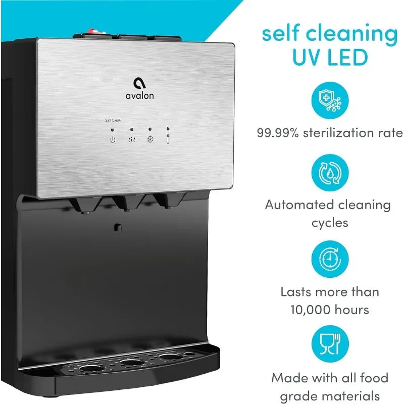 Countertop Bottle Less Water Dispenser, Dual Stage Filtration, Automated Cleaning Cycles, 3 Water Temperatures