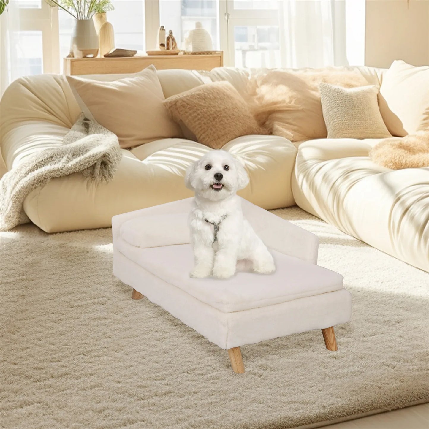 Elevated Pet Sofa Bed with Cushion Mattress, Pillow & Sturdy Wood Legs, Great for Cats & Small Dogs