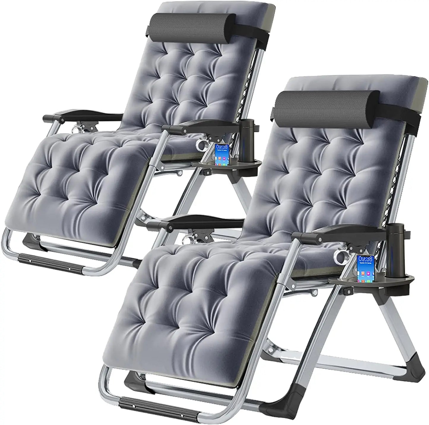 Zero Gravity Lounger Chair 2-Pack with Removable Cushion, Headrest & Cup Holder, Reclining / Foldable Chair for Indoors or Outdoors