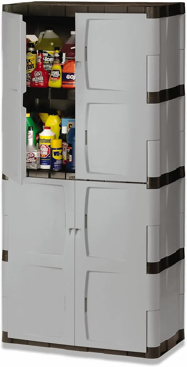 Freestanding Storage Cabinet with Four Shelves & Double Doors, Maintenance-Free Resin Construction