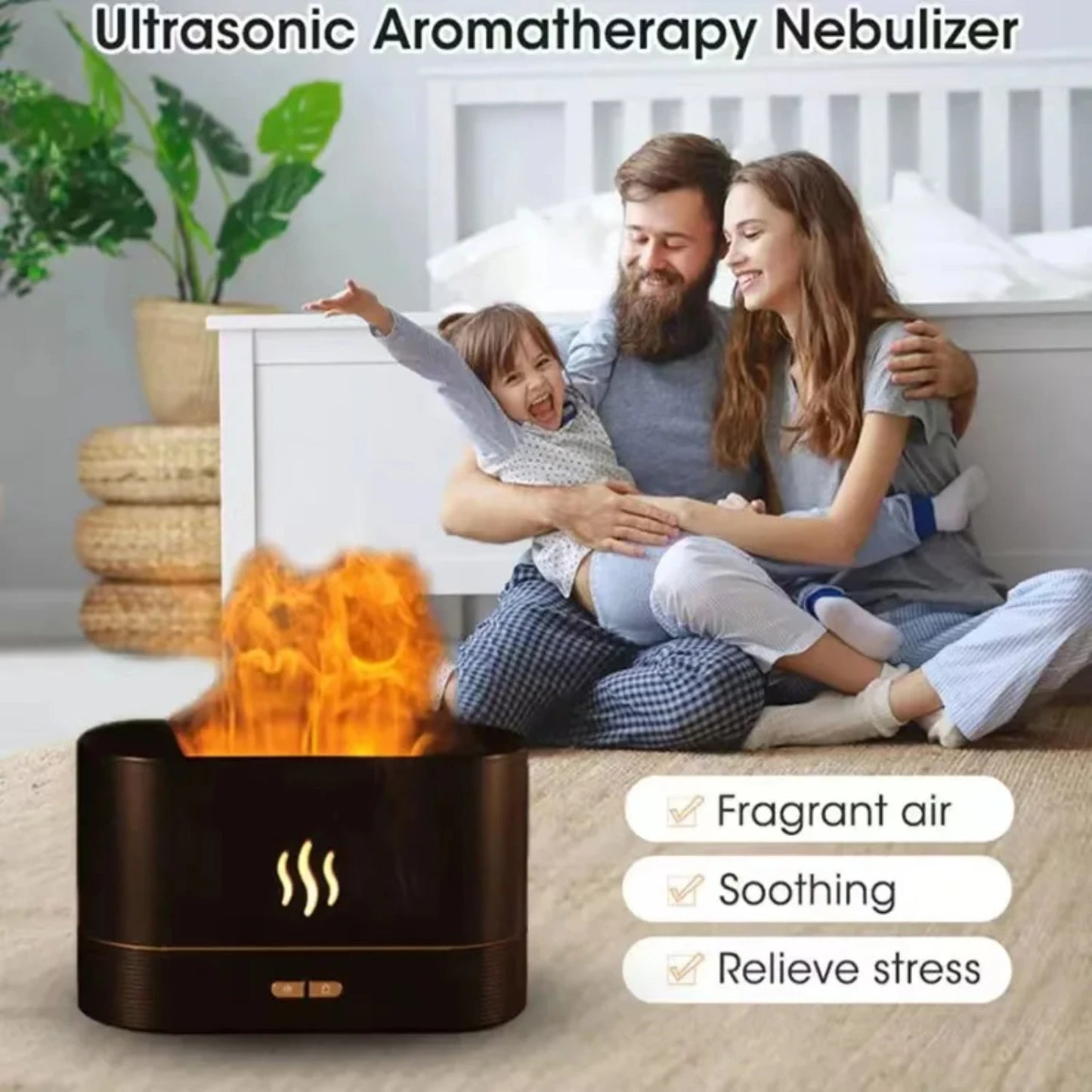 Flame Aromatherapy Machine, with Adjustable Mist Settings & Low Water Power-Off Protection, LED Light Display, 7-Hours of Continuous Mist