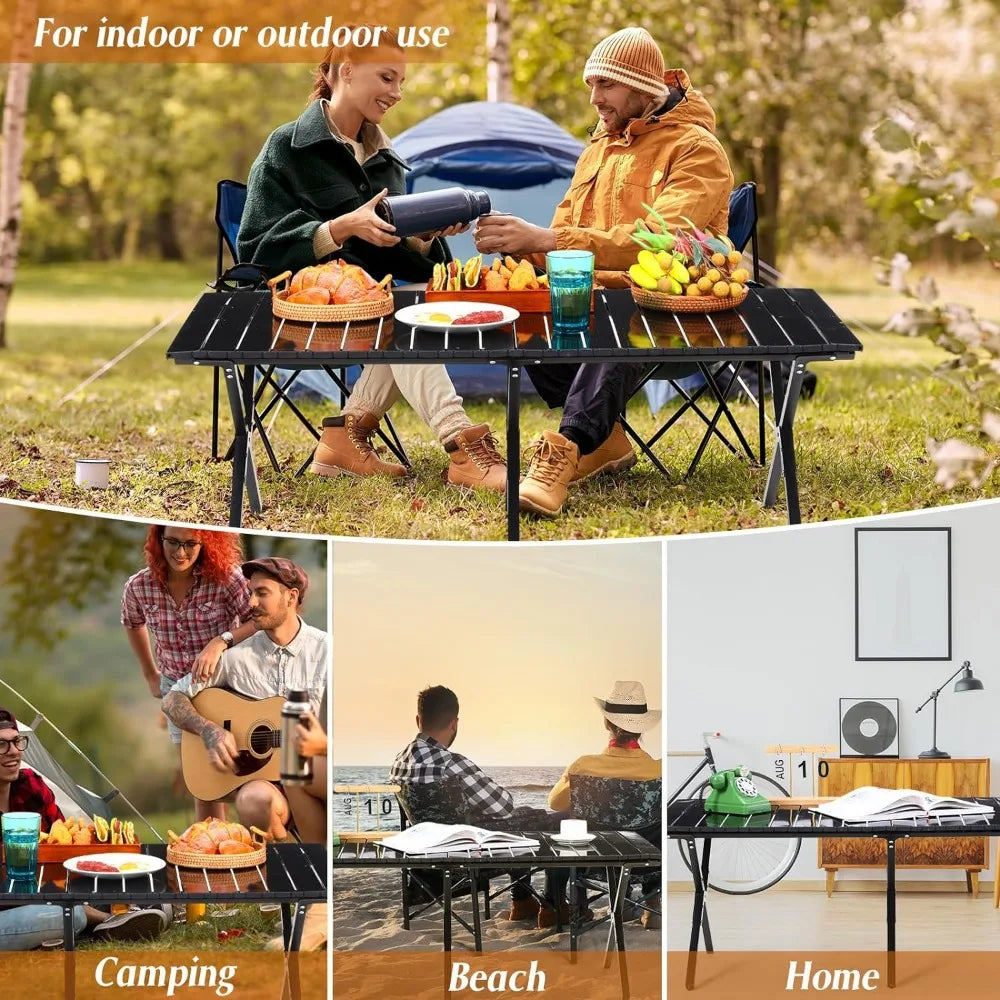 Lightweight Camping Tables, Table Frame & Tabletop are Both Expandable & Retractable, Easily Stored in the Included Storage Bag, 2 Pack