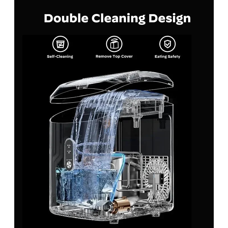 Chewable Nugget Ice Machine with Self-Cleaning Function, Produces 33lbs. in 24 Hours, Compact & Portable Ice Makers for Home