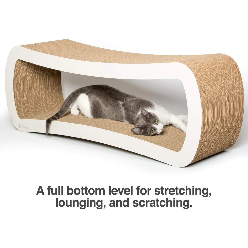 Large Cat Scratching 2-Tiered Board, Lounger & Play Area with 4 Cardboard Scratching Surfaces, Reversible Design