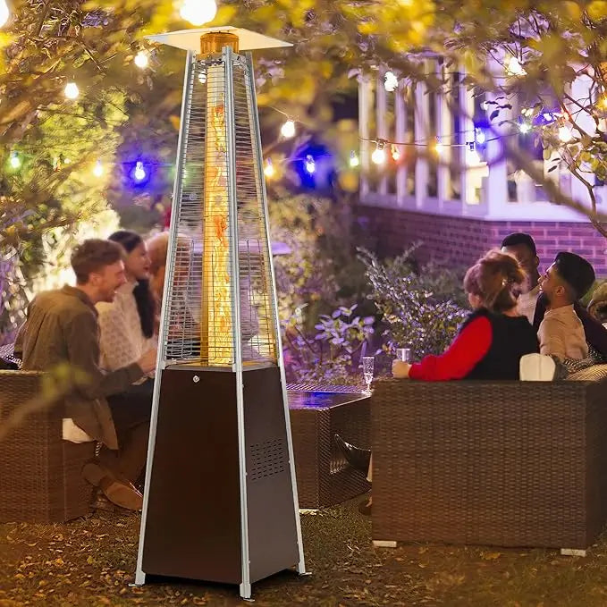 Outdoor Propane Pyramid Patio Heater 48,000 BTU with Detachable Wheels, Push-Button Pulse Ignition System, Auto Shut-Off & Protective Cover