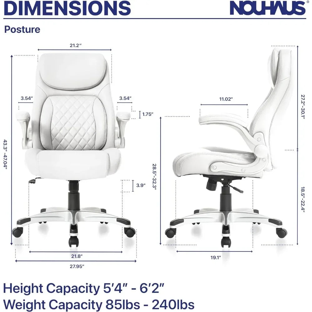 PU Leather Office Chair with 5-Position Adjustable Lumbar Support, Gas Lift, 135° Tilt, Adjustable Armrests & Tilt Tension Knob