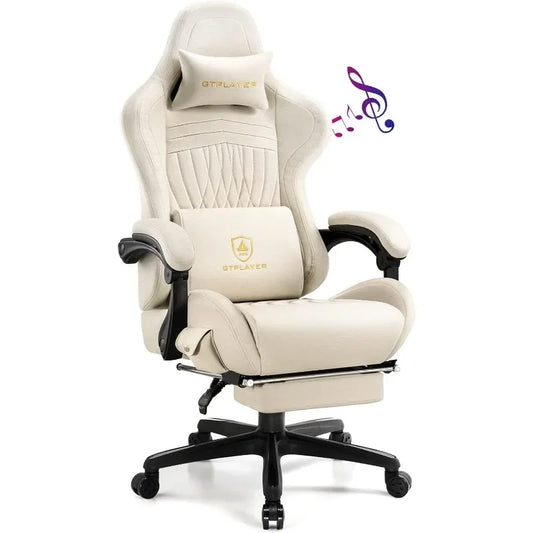 Computer Chair with Footrest, Adjustable Seating, Linkage Armrest & Bluetooth Speakers, High Back Reclining Gaming Chair