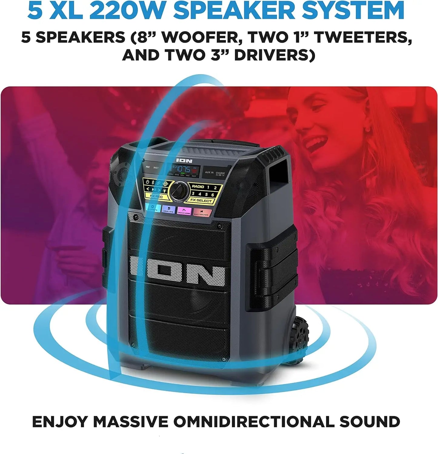 XL Portable Bluetooth 220W, 5 Speakers and Karaoke Microphone