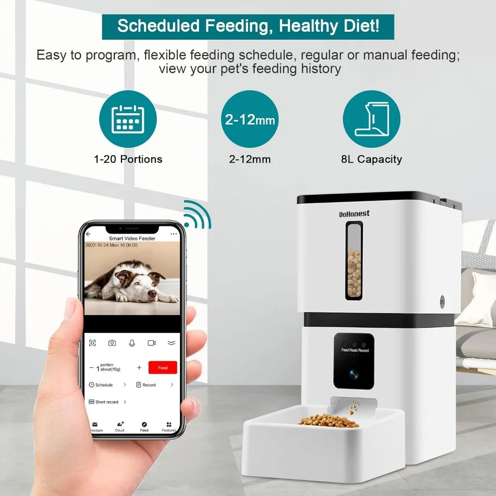 Automatic 8L Dog Feeder with Motion Sensor 1080p HD Camera, 5G Wi-Fi Easy Setup, Two-Way Chatting