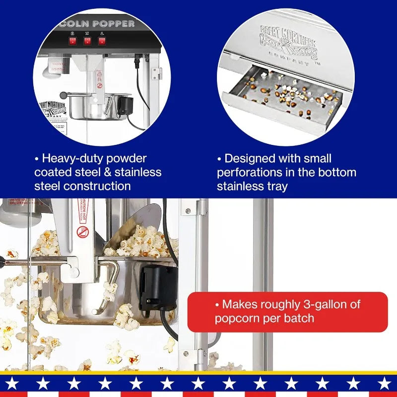 Countertop Bar-Style Popcorn Machine; 8oz Popper with Stainless-Steel Kettle, Reject Kernel Tray, Warming Light & Simple 3 Switch Design