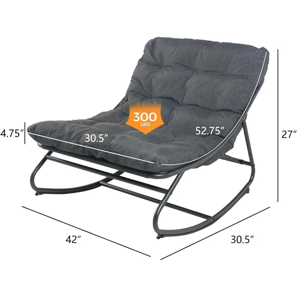 Indoor & Outdoor Metal Lounge Rocking Chair with Thick Tufted Cushions, Electro Coated & Powder Coated Steel Frame