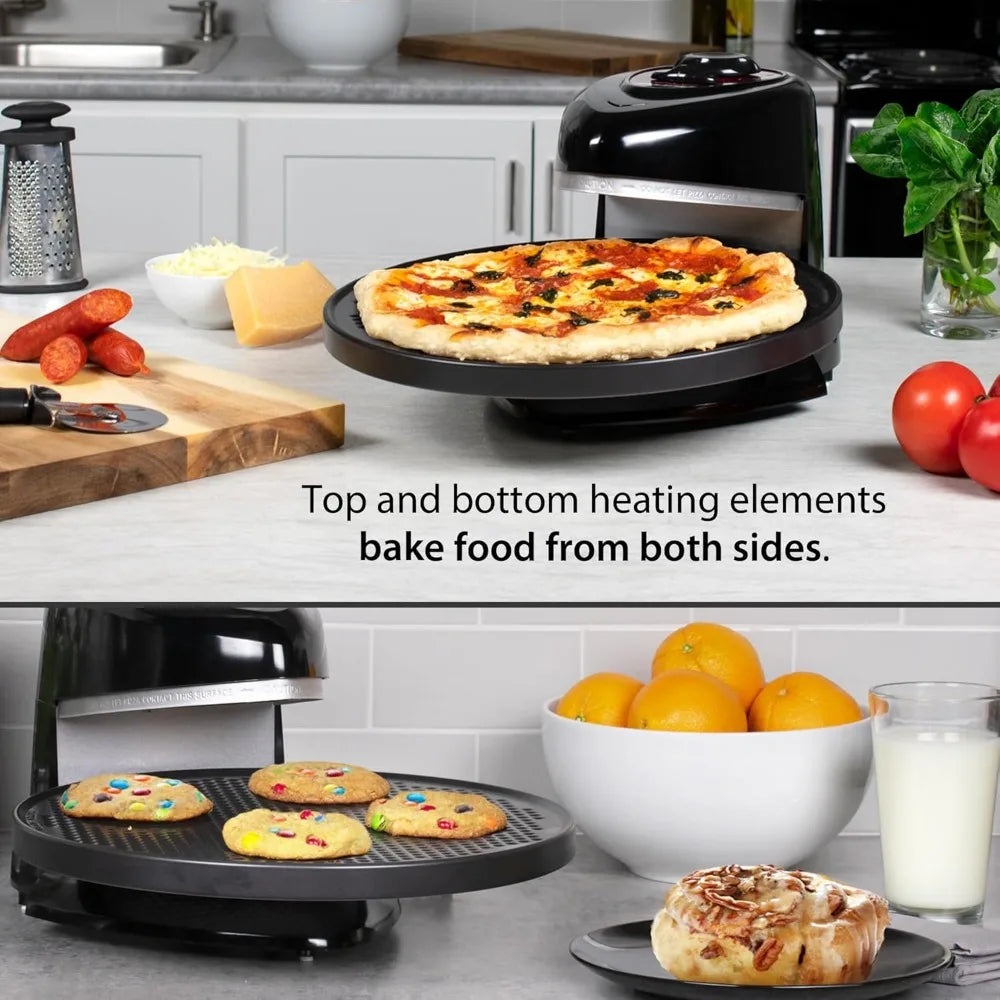 No Preheat Rotating Pizza Oven with Independently Controlled Top & Bottom Heating Elements & Auto-Shutoff Timer