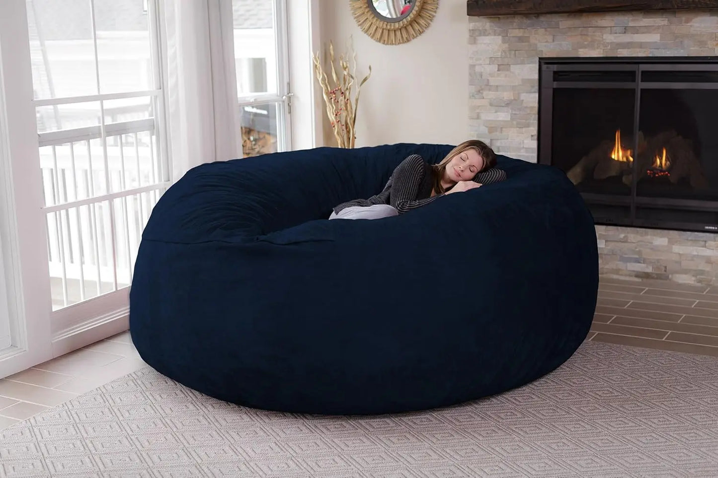 Giant 8' Memory Foam Furniture Beanbag with Removable/Washable Soft Micro Fiber Cover & Child Safety Zipper