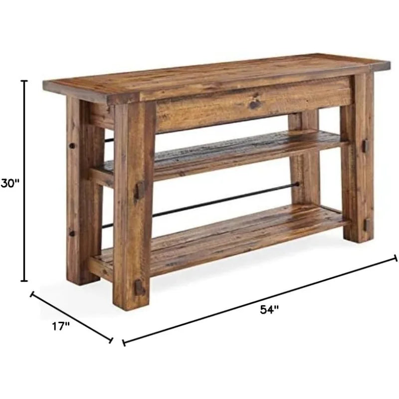 Industrial Wood Console Table 54" with Two Shelves, TV Stand