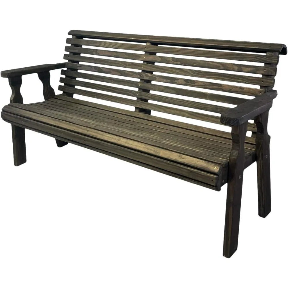 Heavy Duty 4'  Roll Back Outdoor Bench in Dark Walnut Stain, Kiln-Dried Pressure Treated Pine for Outdoor Durability