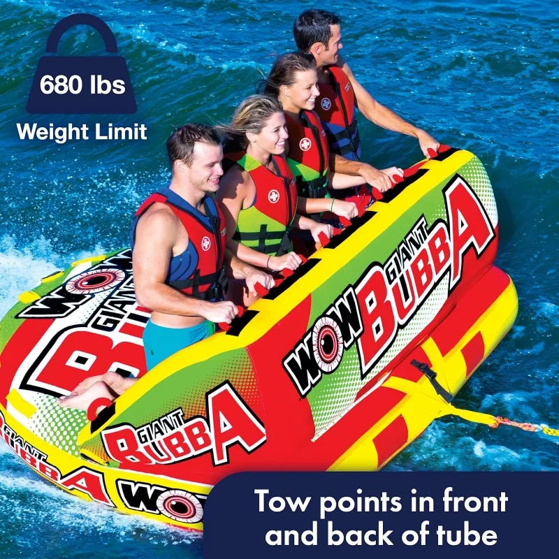 Giant Bubba Towable Tube with High Backseat, Sidewalls, Back & Front Tow Points, 1- 4 Riders, Speed Valves for Faster Inflation & Deflation