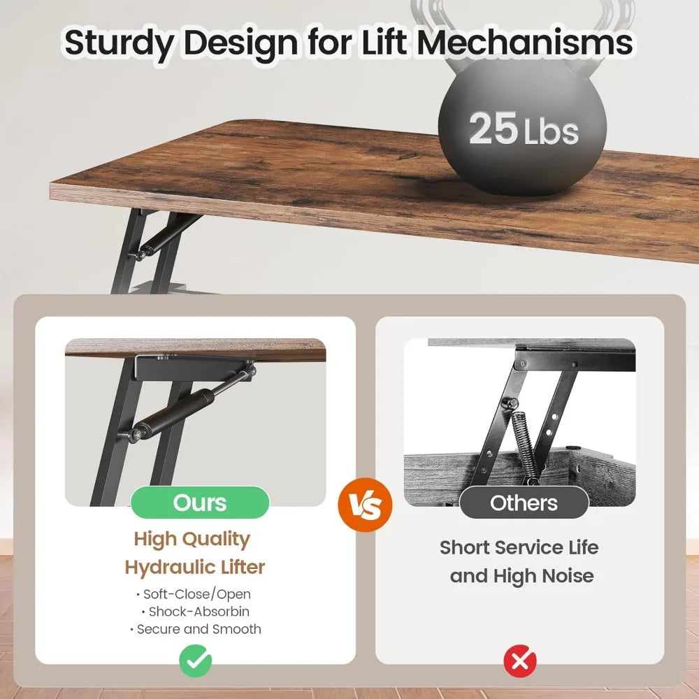 Lift Top Farmhouse Coffee Table with Storage Area Behind Sliding Doors & Adjustable Shelves, Rustic 31.5" Square Table