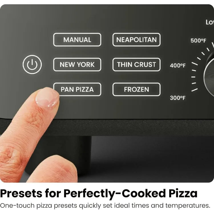 Countertop Electric Indoor Pizza Oven with Dual Heating Elements, 6 Presets, Pizza Stone & Pizza Peel, Heats up to 800°F, Makes 12" Pizzas in Minutes