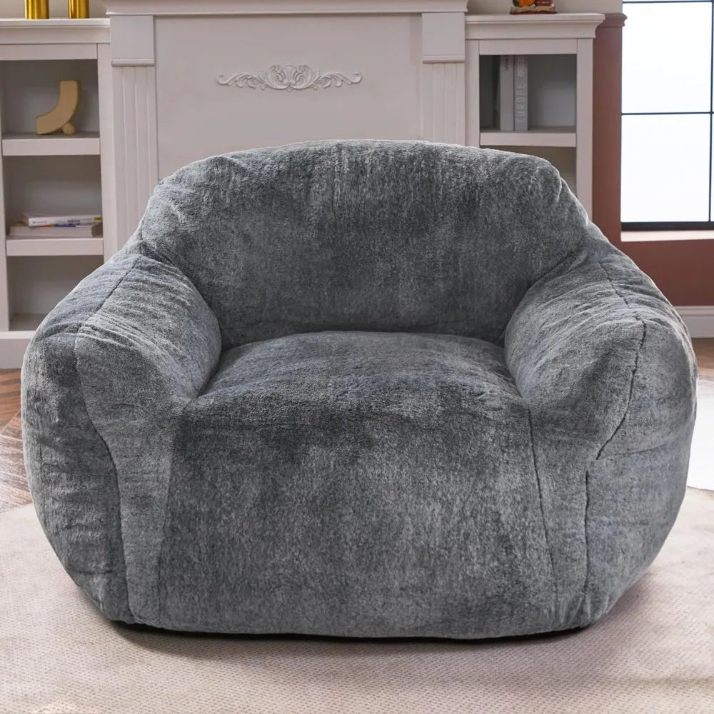 Beanbag Sofa Chair with Big Armrests & Ergonomic Thick Backrest, Soft Faux Fur Cover, High-Density Foam & Non-Slip Bottom Fabric