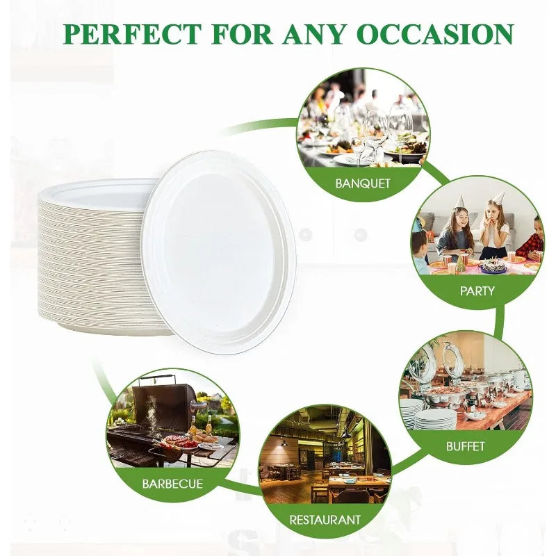 Eco-Friendly, Compostable 12.6"x10" Oval Plates, 125pcs