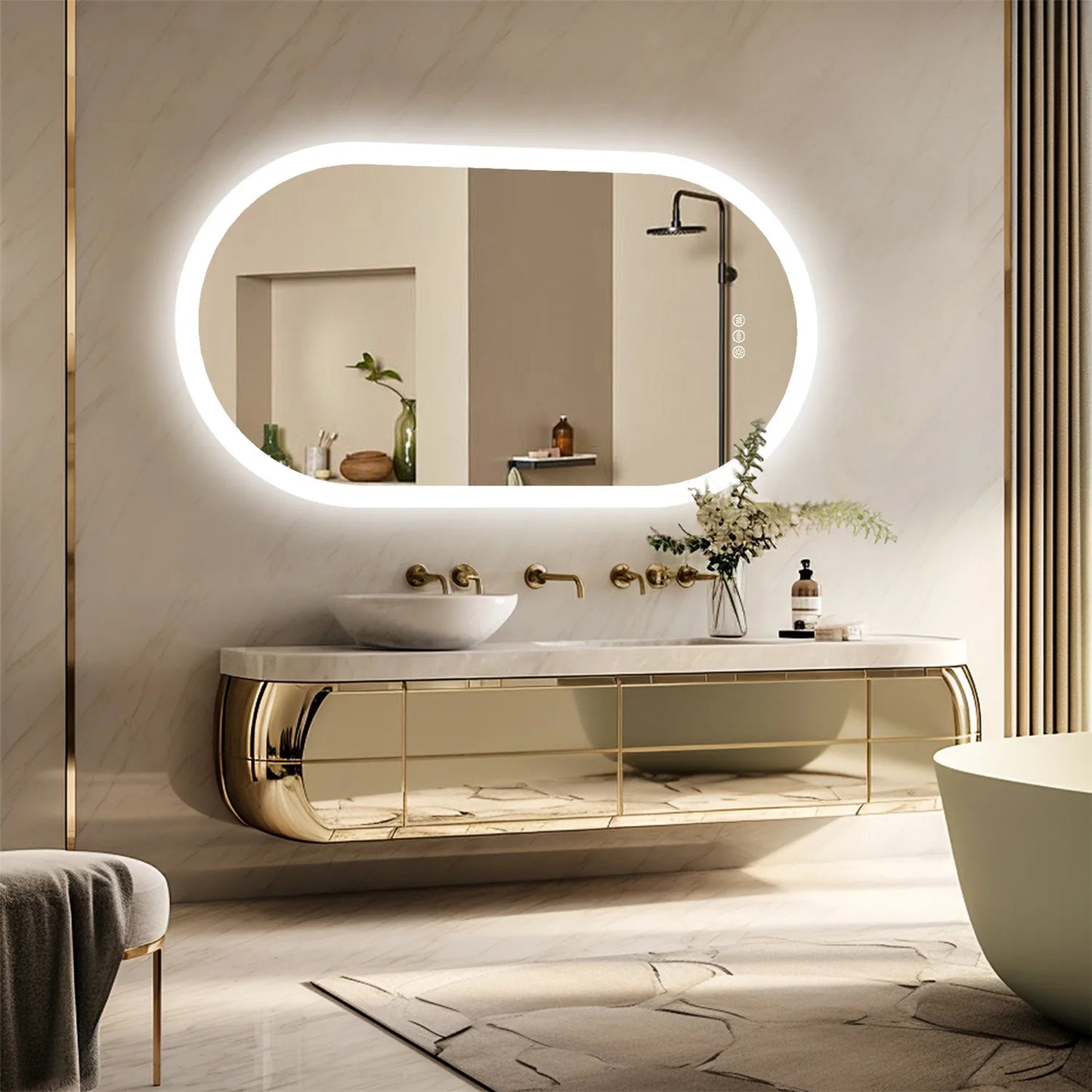 Oval Bathroom Mirror with Backlit LED, Dimmable 3 Colors, Anti-Fog Mirror with Light Memory - IP65