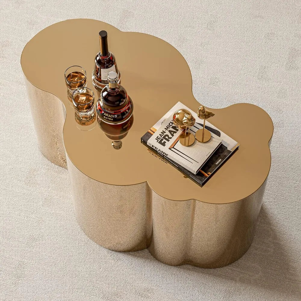 Small Cloud Design Gold Stainless Steel Coffee Table, Durable & Sleek Finish Accent Table