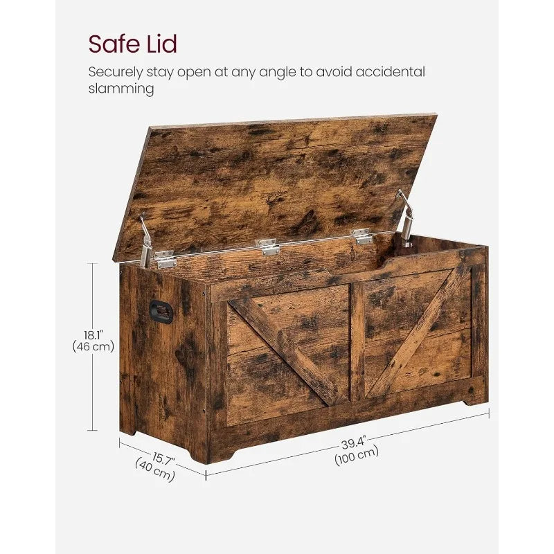 Farmhouse Style Storage Trunk with 2 Safety Hinges & Cut-Out Handles on the Both Sides for Easy Movement