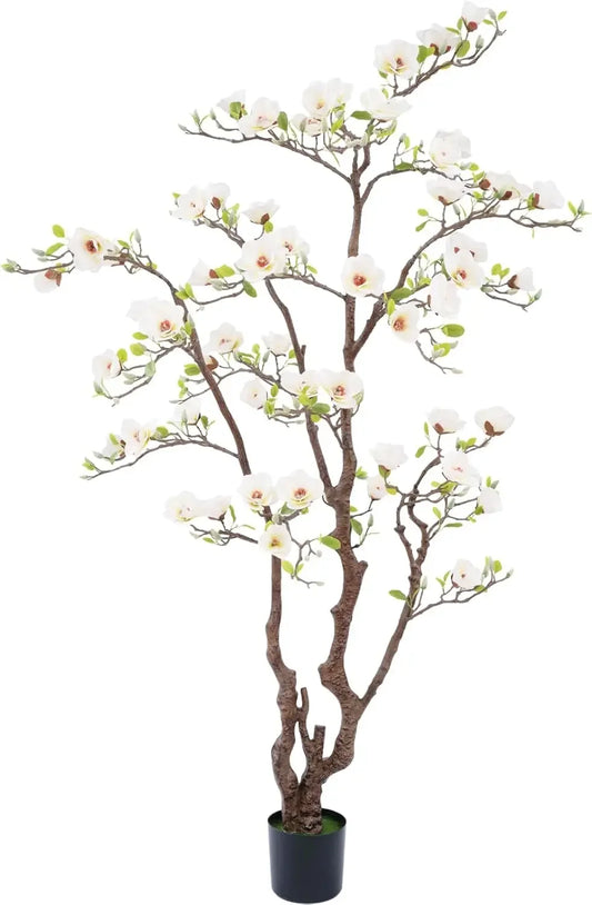 Artificial Magnolia Tree 6.8' Tall with Adjustable Branches, Realistic Leaves & Flowers, Maintenance Free Decor for Indoors or Outdoors