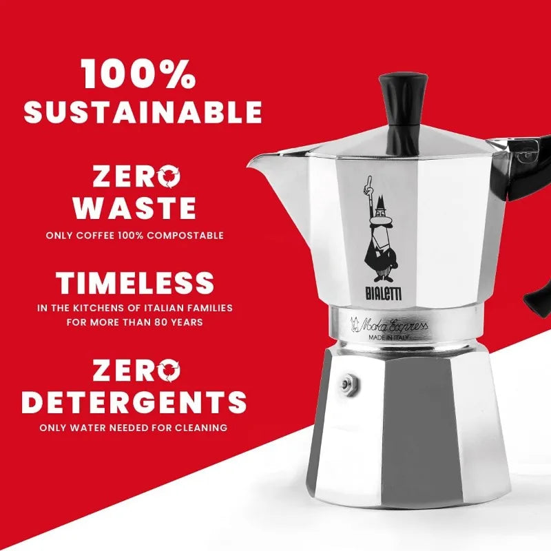 The Original Stovetop Espresso Maker, Makes 12 Cups of Real Italian Coffee, Patented Safety Valve & Ergonomic Handle