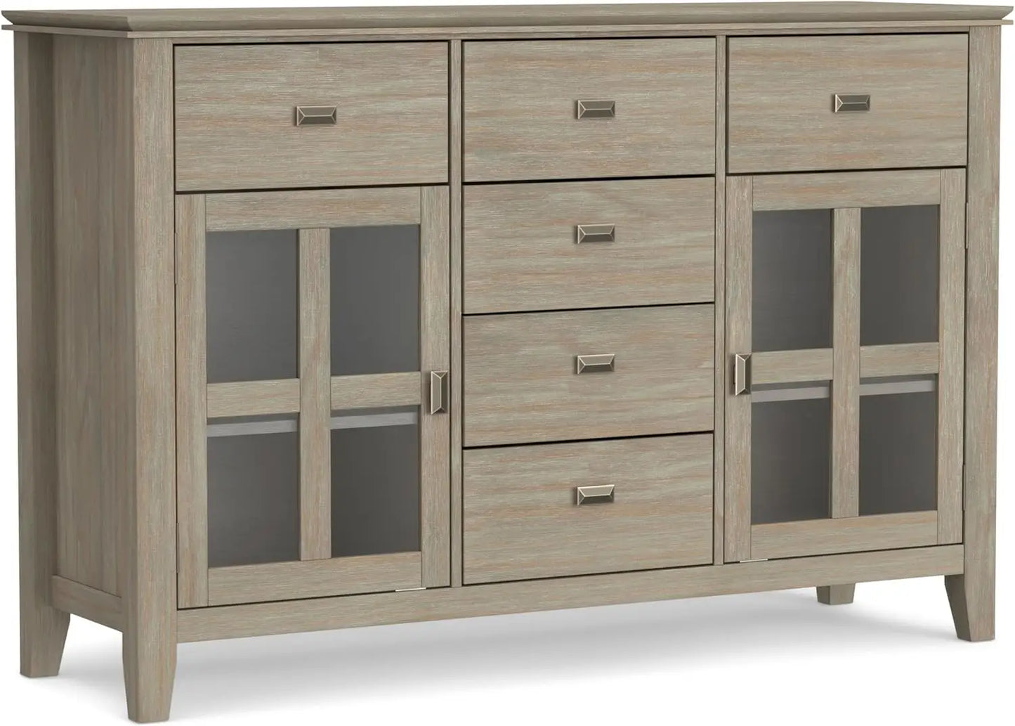 Artisan Solid Pine Wood 54" Transitional Sideboard Buffet, 6 Drawers, 2 Cabinets with Doors, Rectangular Antique Bronze Knobs & Square Legs