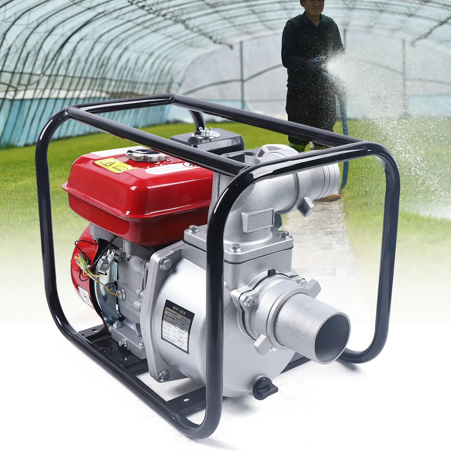 Portable Water Transfer Pump, 7.5HP Gas 4-Stroke Engine, 3" Diameter Intake & Outlet, Black Frame for Easy Carry, Pump Filter