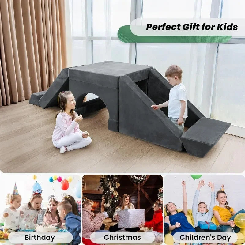 Modular Kids Play Couch 16pcs, Playroom Furniture for Toddlers, Smooth Zipper Removable Covers, Convertible Foam Blocks