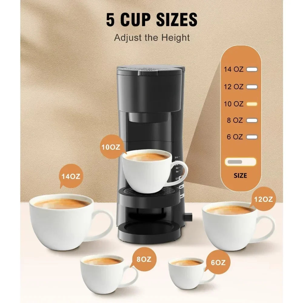 Coffee Maker Single Serve for K Cup & Ground Coffees with Milk Frother, 6 to 14 oz. Brew Sizes, Removable Water Reservoir & Removable Drip Tray