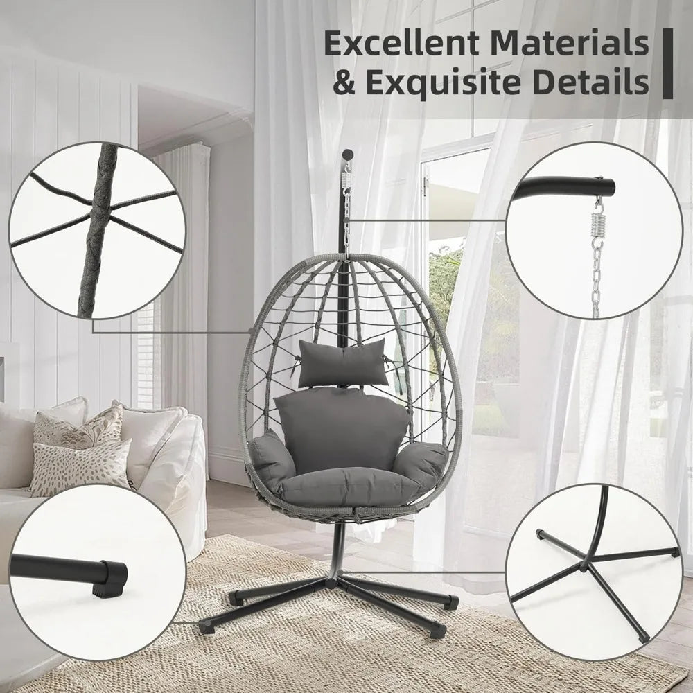 Hanging Egg Chair with Stand, Low Maintenance PE Rattan, Washable & UV Resistant Cushions, Suitable for Indoors or Outdoors