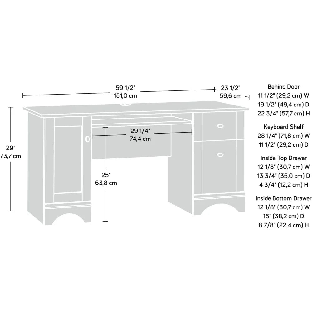 Timber Oak Finish Computer Desk with Slide-Out Keyboard Shelf, 2 Drawers & Behind the Door Computer Tower Storage