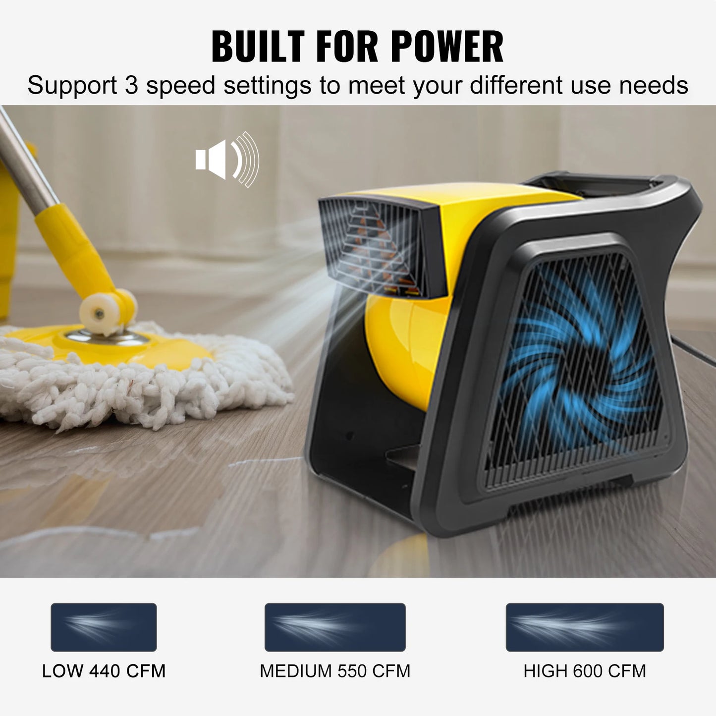 Pivoting High Velocity Floor Blower Fan with Accessory Outlet, Air Mover for Home Drying, Cooling & Ventilating, 3 Sizes