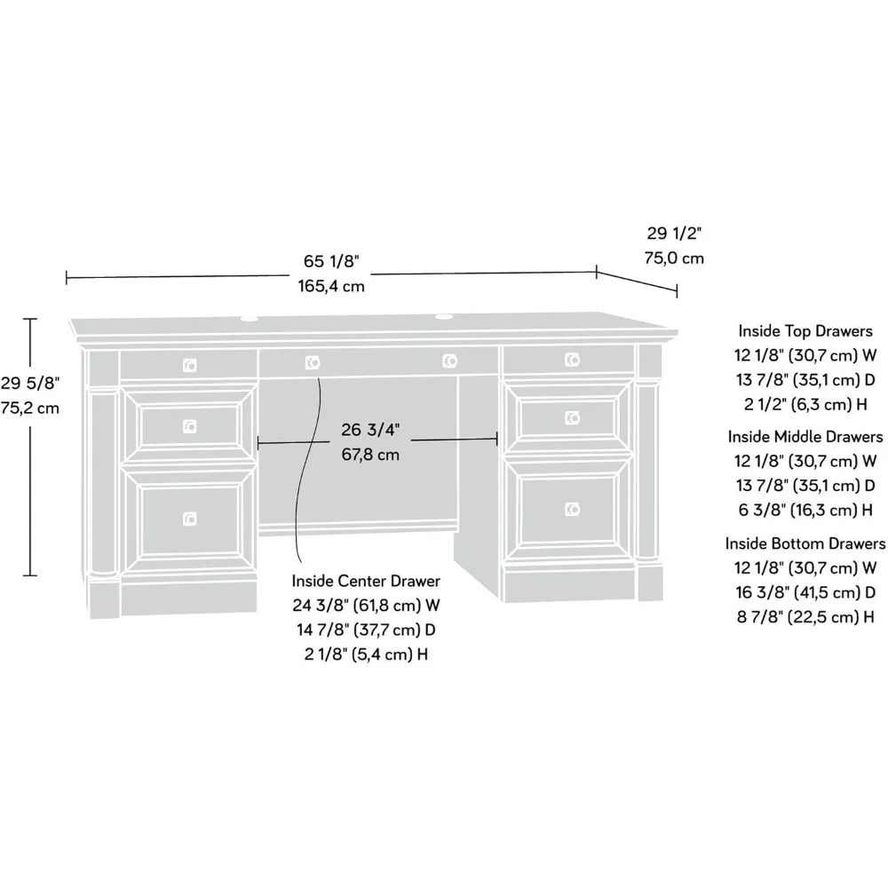 Split Oak Finished Executive Desk, 7 Drawers & 2 Front Side Hinged Doors