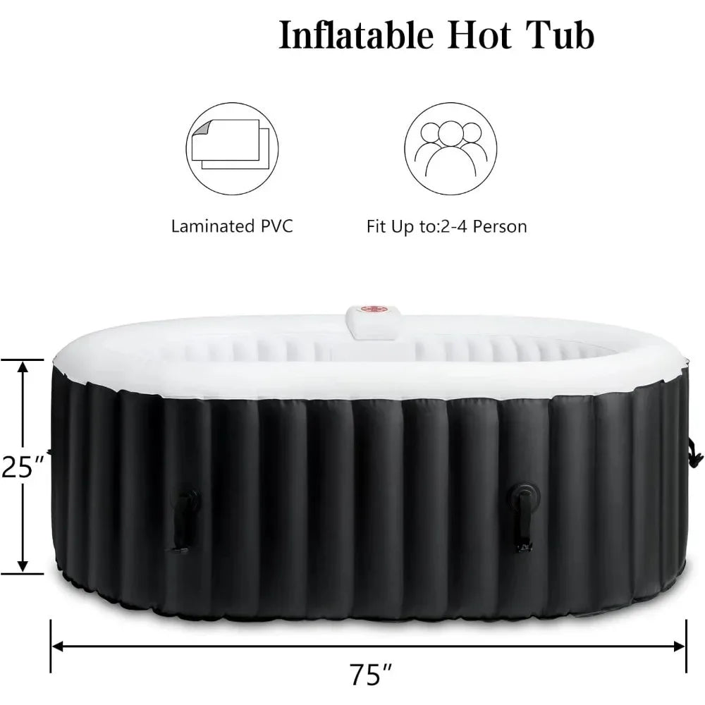 Inflatable 2 Person Oval Hot Tub with Built-In Inflation System, Water Filtration & Bubble Jet System