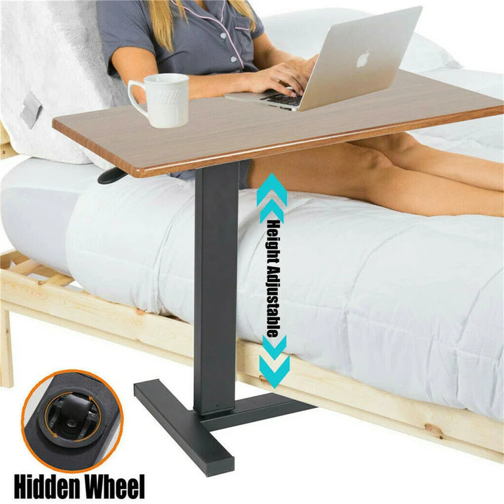 Rolling Over the Bed Laptop Desk, Height Adjustable C Shape Table, Hidden Wheel