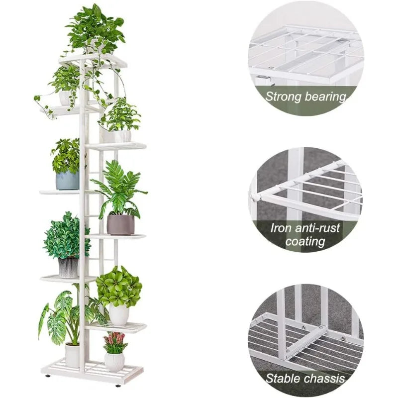 Metal 8 Tier Tall Plant Stand with Thick Iron Frame, Holds 9 Pots, Space Saver Display Rack