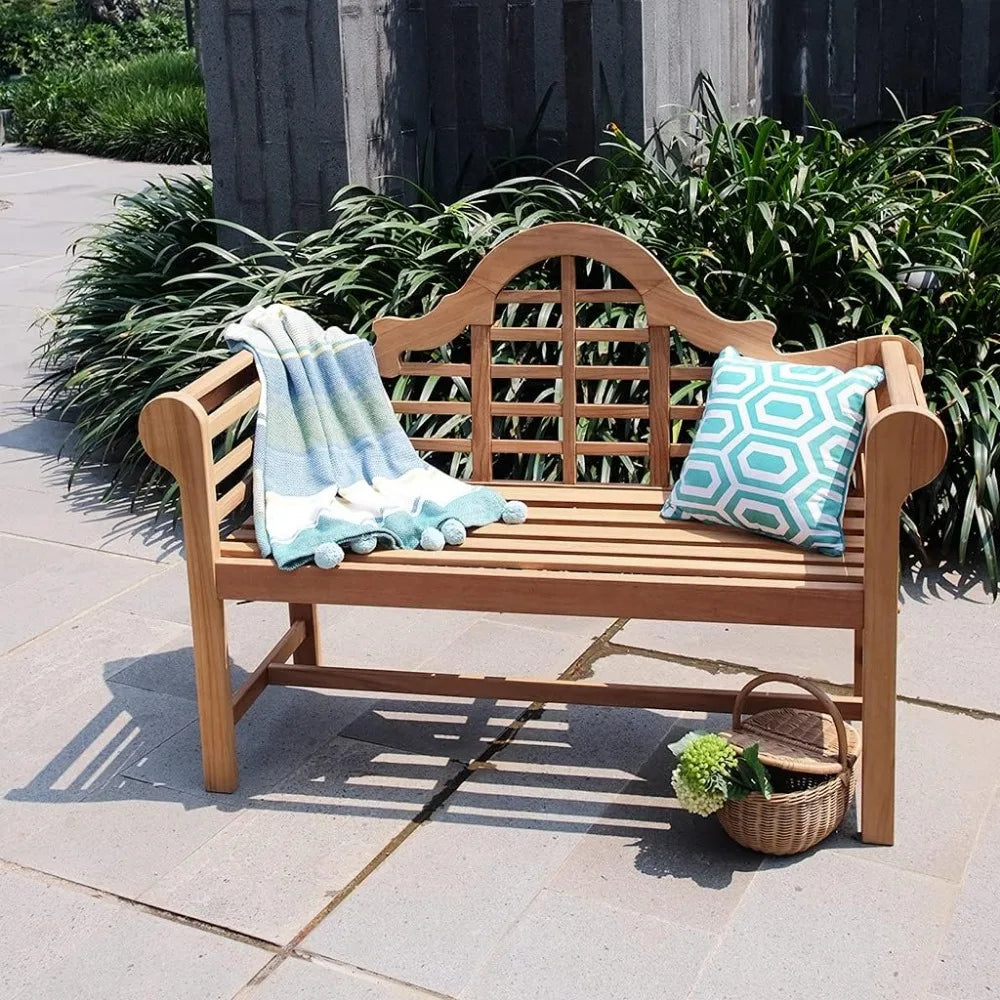 Natural Teak 4' Outdoor Patio Bench with Fine Sanded Finish, Ergonomically Curved Backrest and Comfortable Armrests