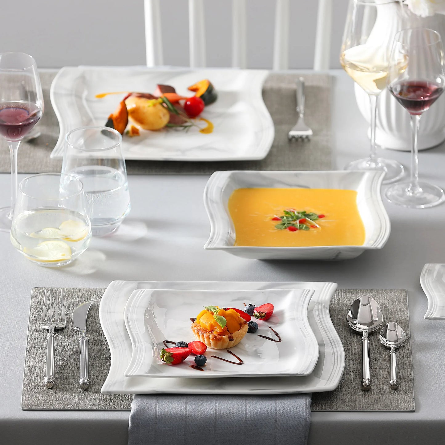 Marble Porcelain Dinnerware Set, Made of Quality Stoneware Porcelain, Microwave & Dishwasher Safe, 30pc or 60pc Sets