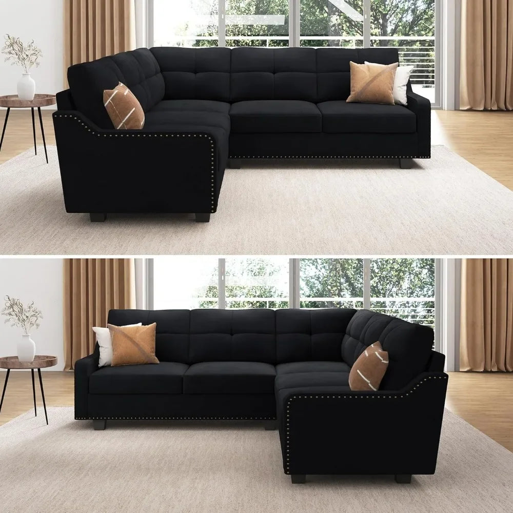 Compact Sectional Sofa, L Shaped Reversible Couch for Small Apartment or Living Room